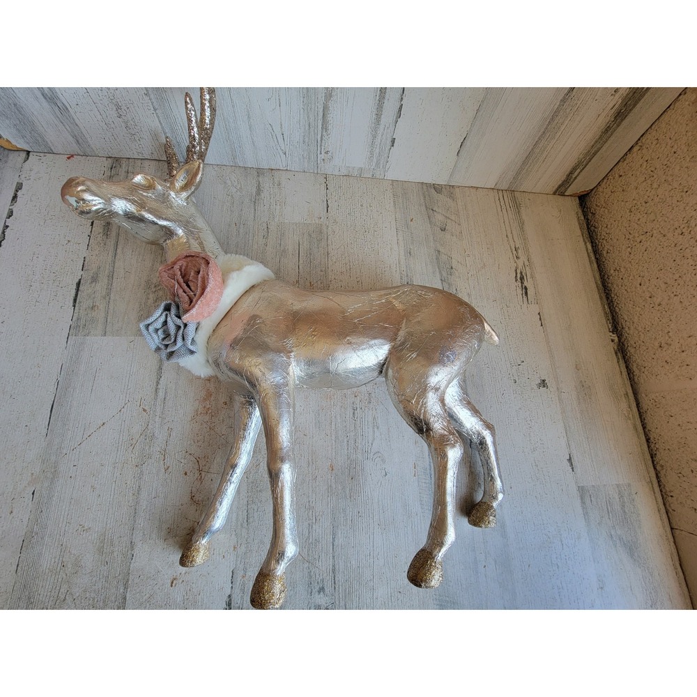 Large reindeer centerpiece Rose Xmas Unique Home decor collar figure silver gold